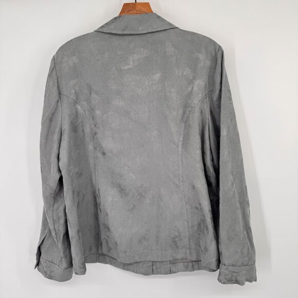 Chicos Womens Gray Button-Front top faux suede Size large  Long Sleeve - Picture 11 of 13